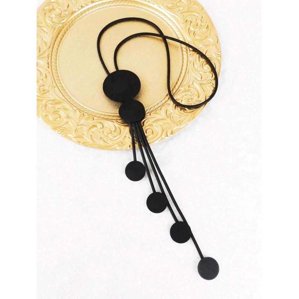 Necklace. Onyx Wooden Circular Shapes on Rubberized Cord. - Picture 2 of 4